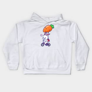 Cute Rabbit Riding Bicycle With Carrot Balloon Cartoon Kids Hoodie